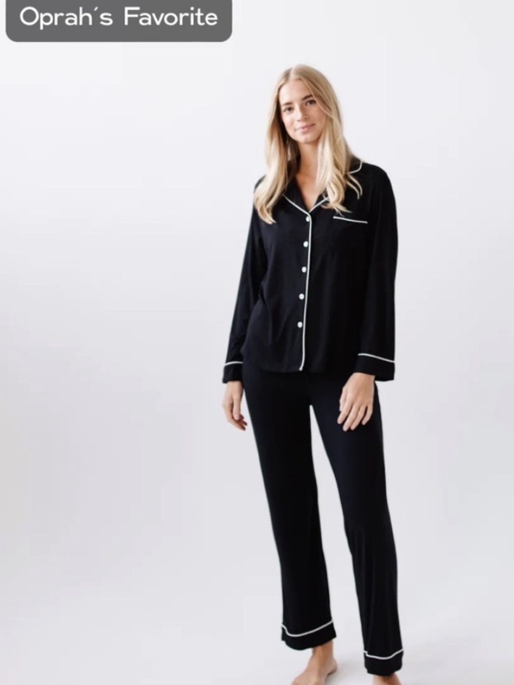 Cozy Earth Black White Piping Bamboo Pajamas Set XS